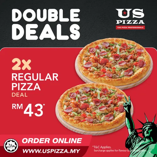 2x regular pizza double deal
