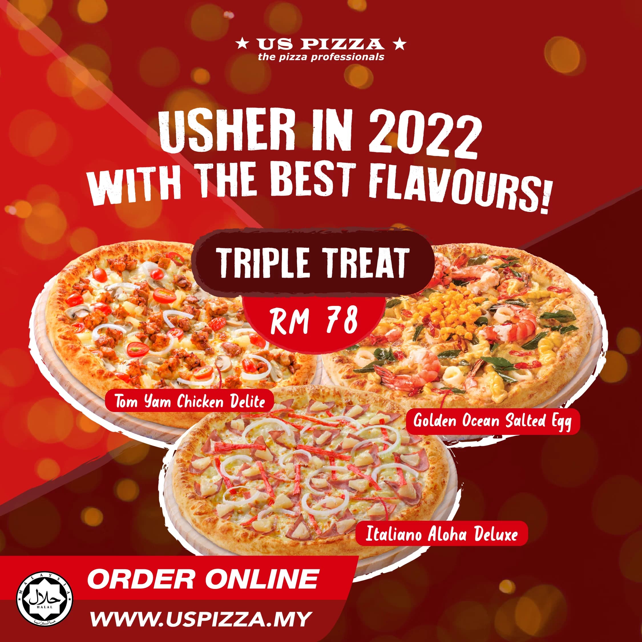 US Pizza Malaysia Promotion Banner Triple Treat